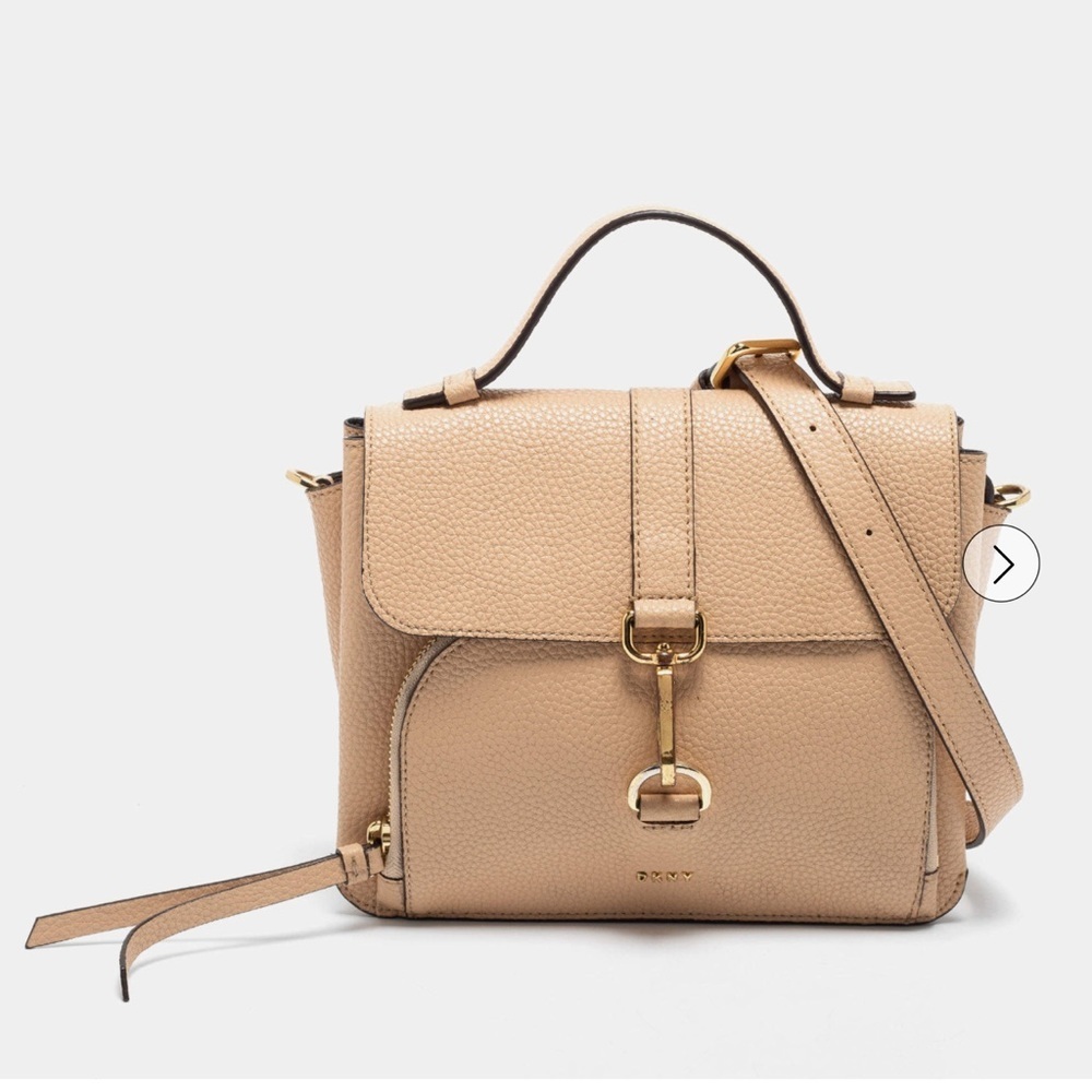 DKNY Beige Pebbled Leather Clasp Detailed Crossbody Bag